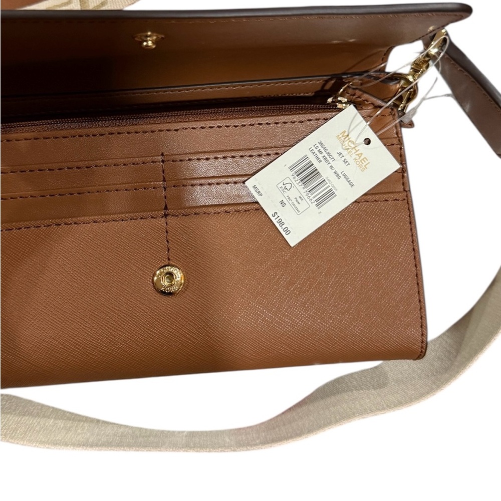 Michael Kors Jet Set Medium Leather Crossbody Bag-Brown - Picture 6 of 10